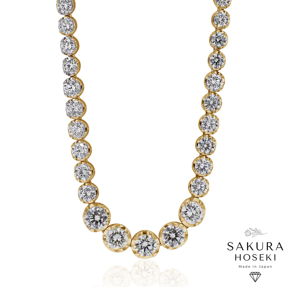 12.75ct Graduated Tennis Necklace Yellow Gold